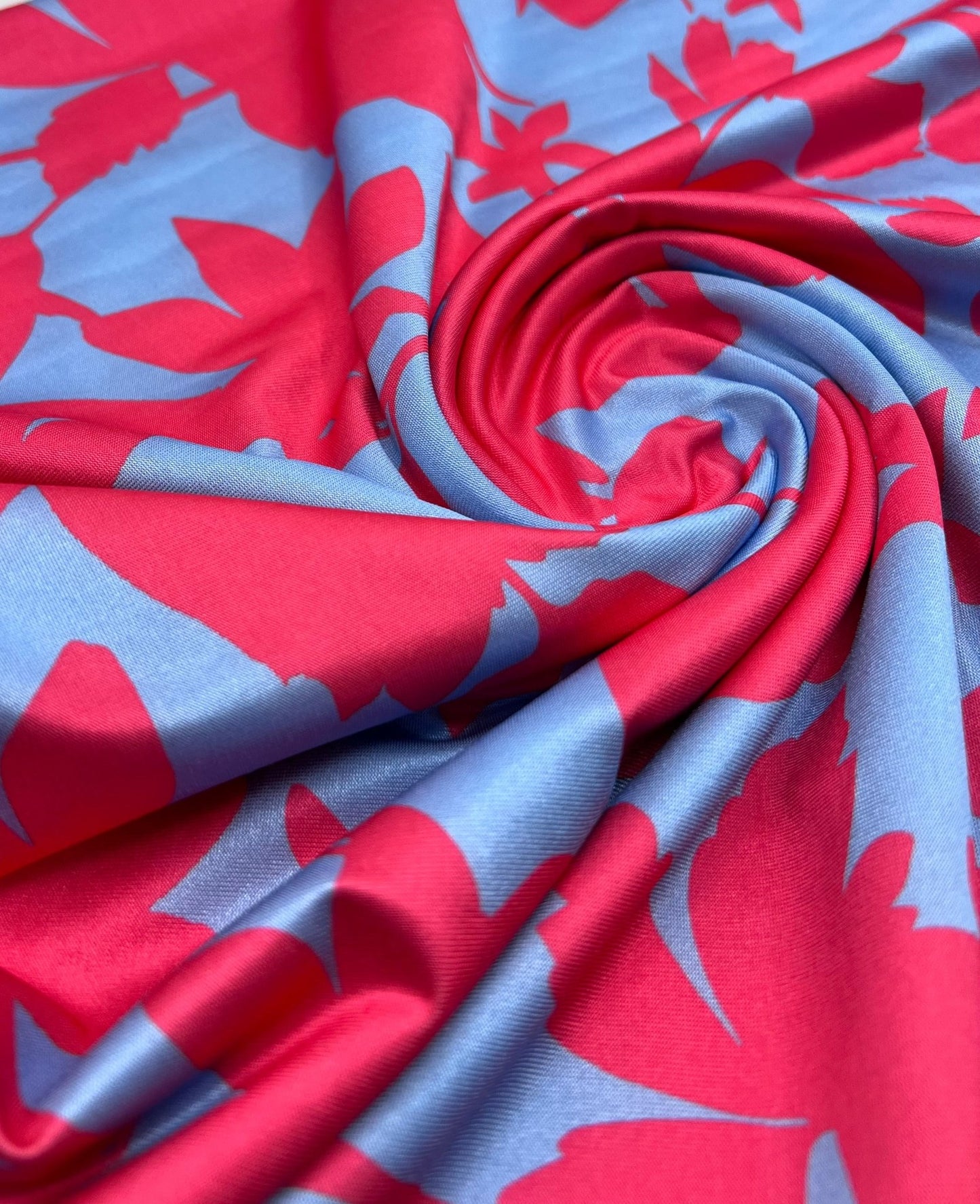 Cerise Blue Floral Print Soft Touch Stretch Fabric - T9 Fabrics