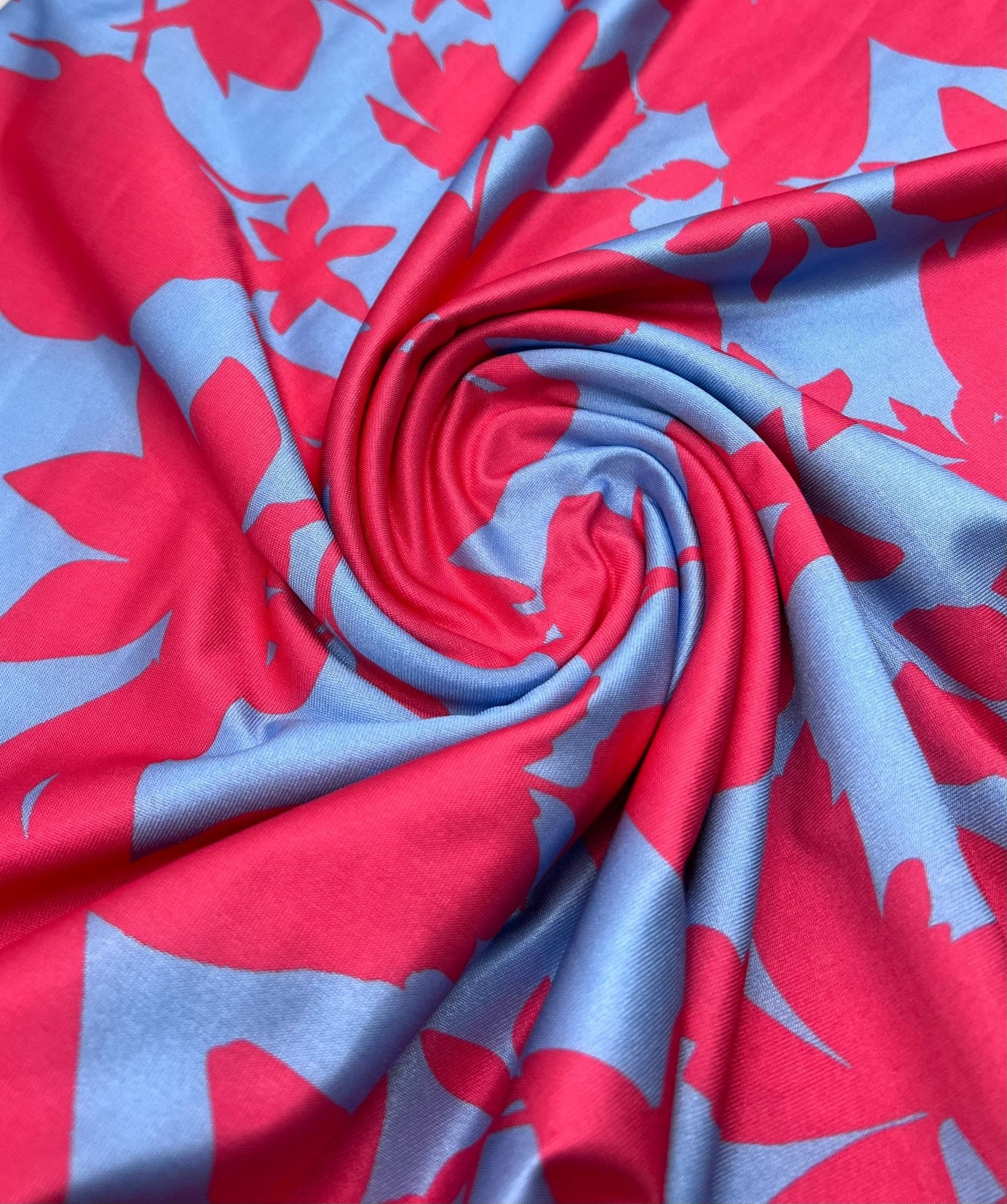 Cerise Blue Floral Print Soft Touch Stretch Fabric - T9 Fabrics