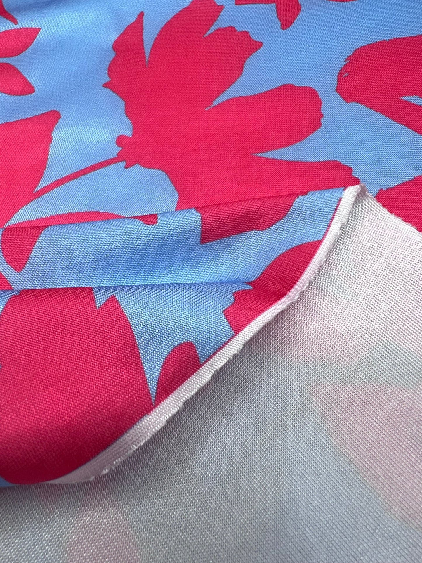 Cerise Blue Floral Print Soft Touch Stretch Fabric - T9 Fabrics