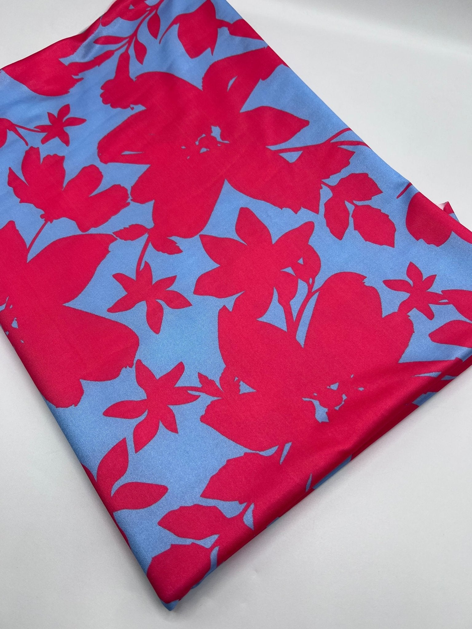 Cerise Blue Floral Print Soft Touch Stretch Fabric - T9 Fabrics