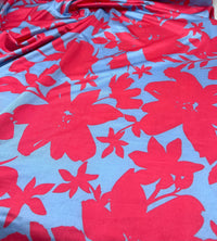 Cerise Blue Floral Print Soft Touch Stretch Fabric - T9 Fabrics