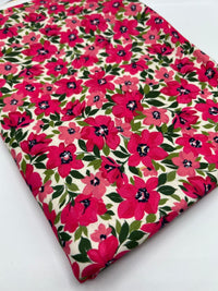 Cerise Floral Print Viscose Elastane 4 Way Stretch Fabric - T9 Fabrics