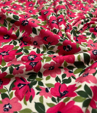 Cerise Floral Print Viscose Elastane 4 Way Stretch Fabric - T9 Fabrics