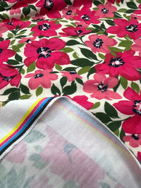 Cerise Floral Print Viscose Elastane 4 Way Stretch Fabric - T9 Fabrics