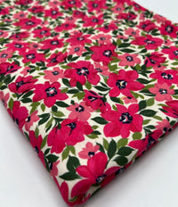 Cerise Floral Print Viscose Elastane 4 Way Stretch Fabric - T9 Fabrics