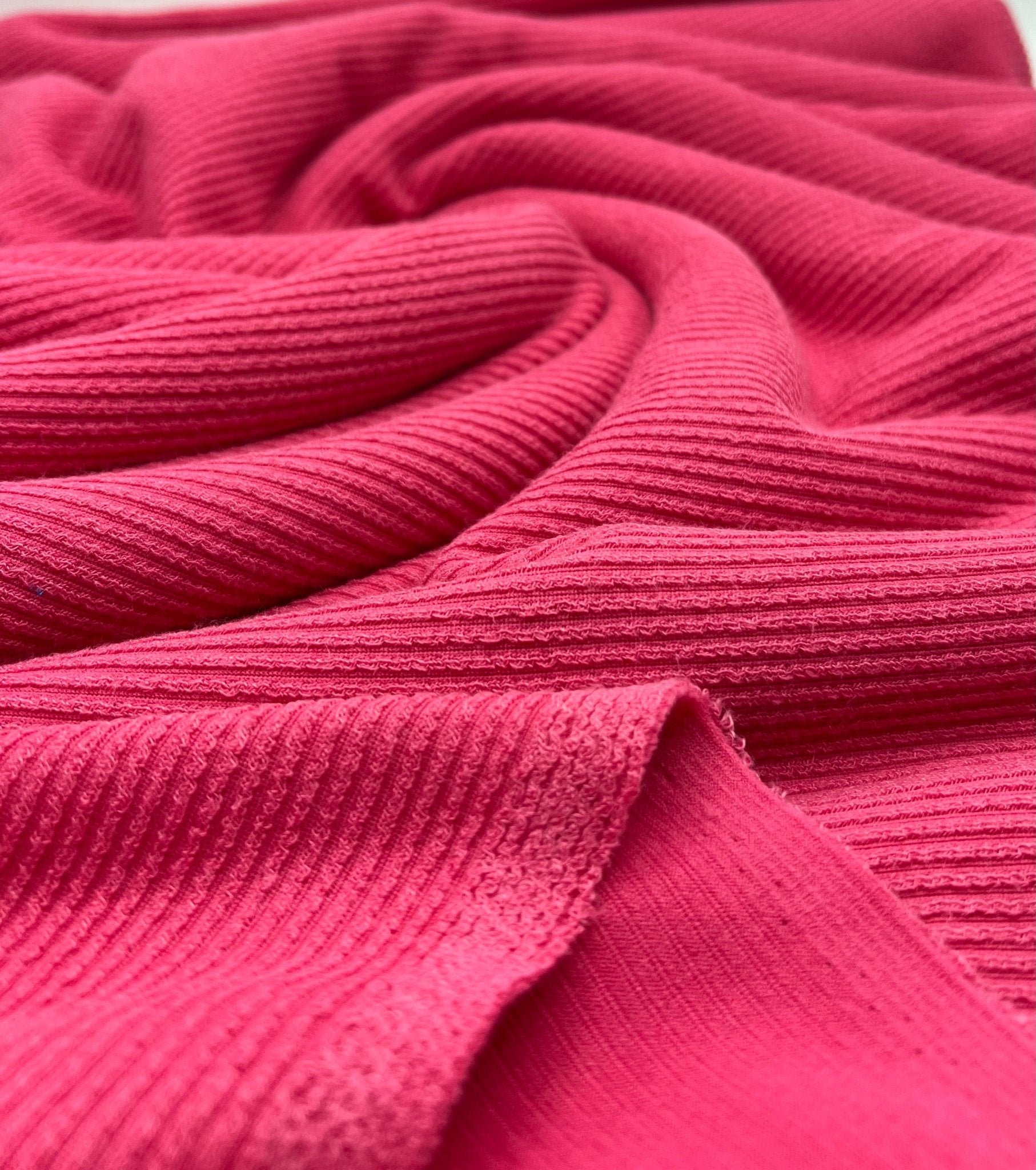 Cerise Hot Pink Crinkle Rib Stretch Fabric - T9 Fabrics