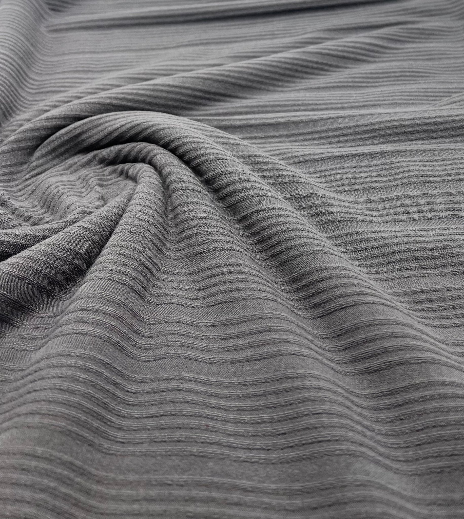 Charcoal Grey Stripe Rib Stretch Fabric - T9 Fabrics