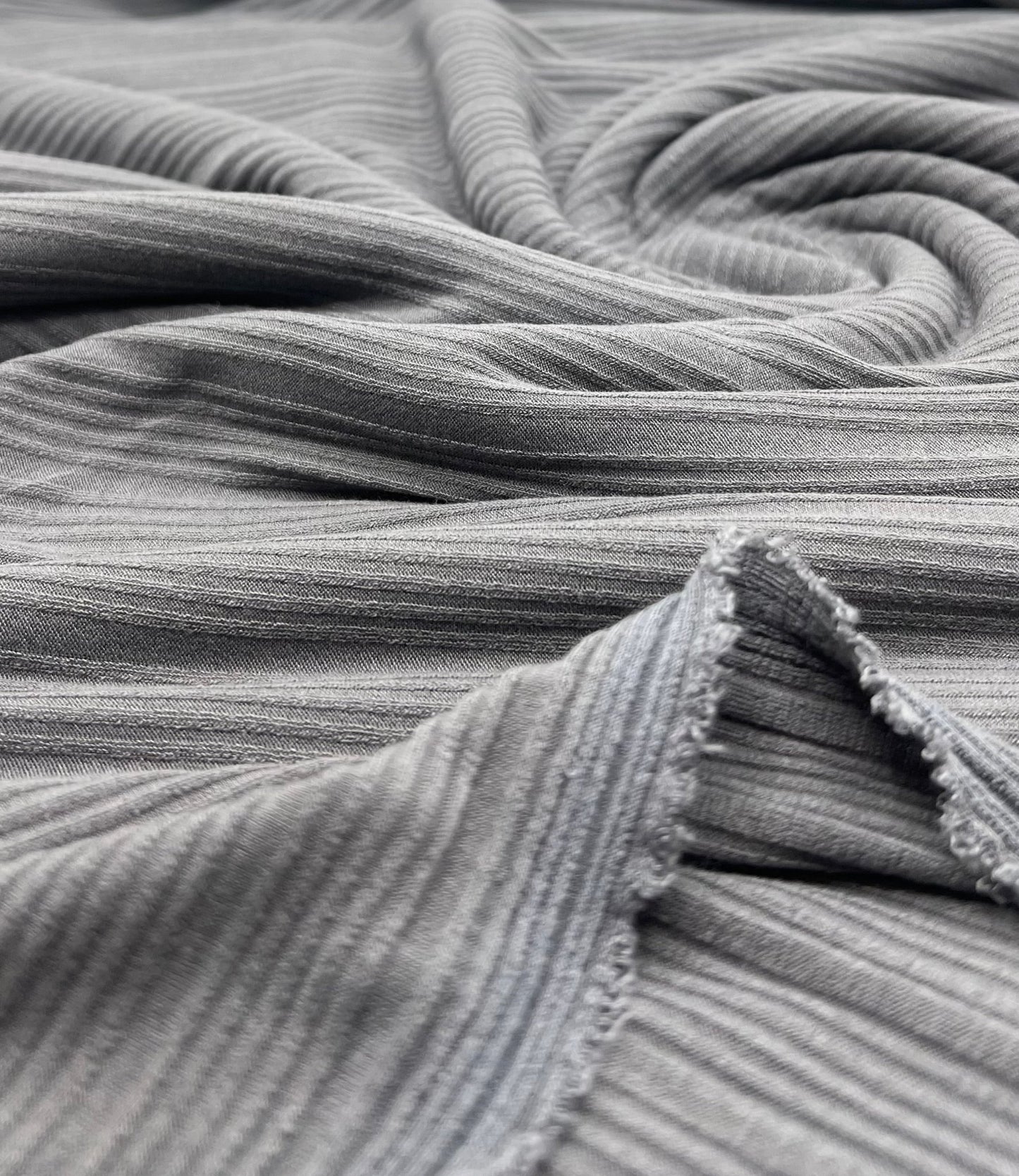 Charcoal Grey Stripe Rib Stretch Fabric - T9 Fabrics