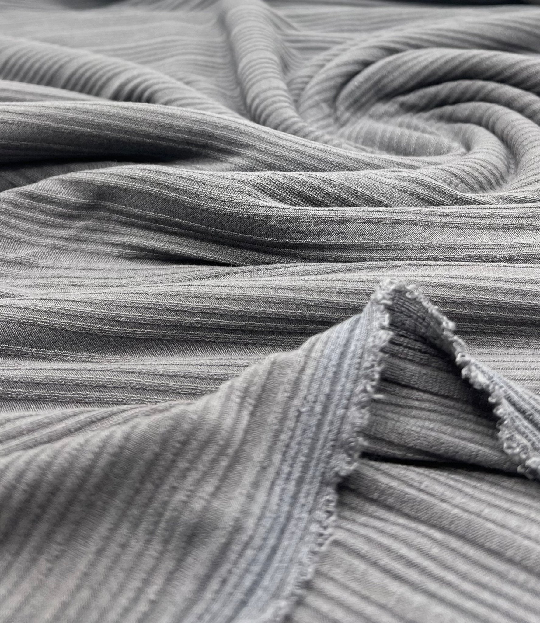 Charcoal Grey Stripe Rib Stretch Fabric - T9 Fabrics