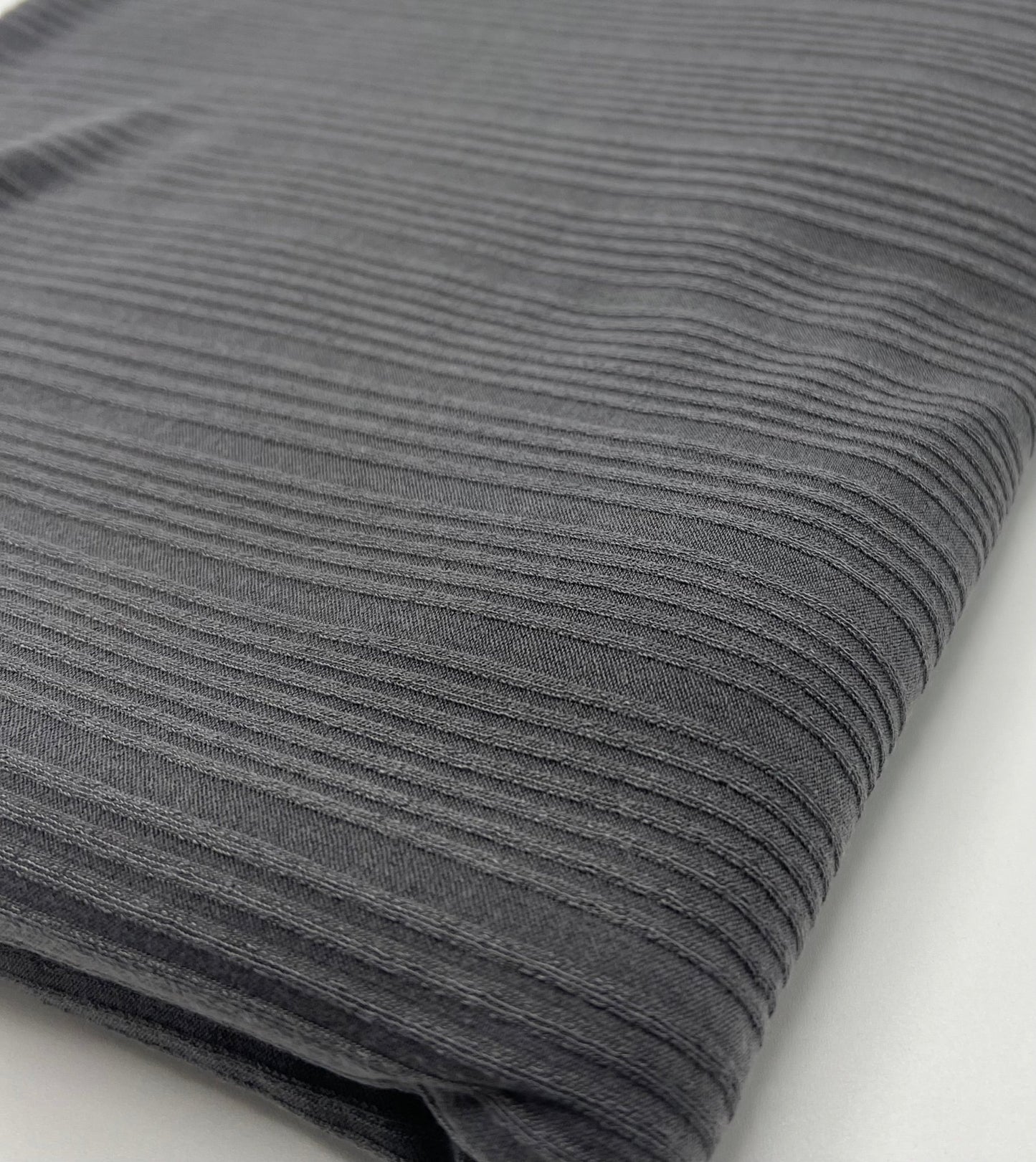 Charcoal Grey Stripe Rib Stretch Fabric - T9 Fabrics