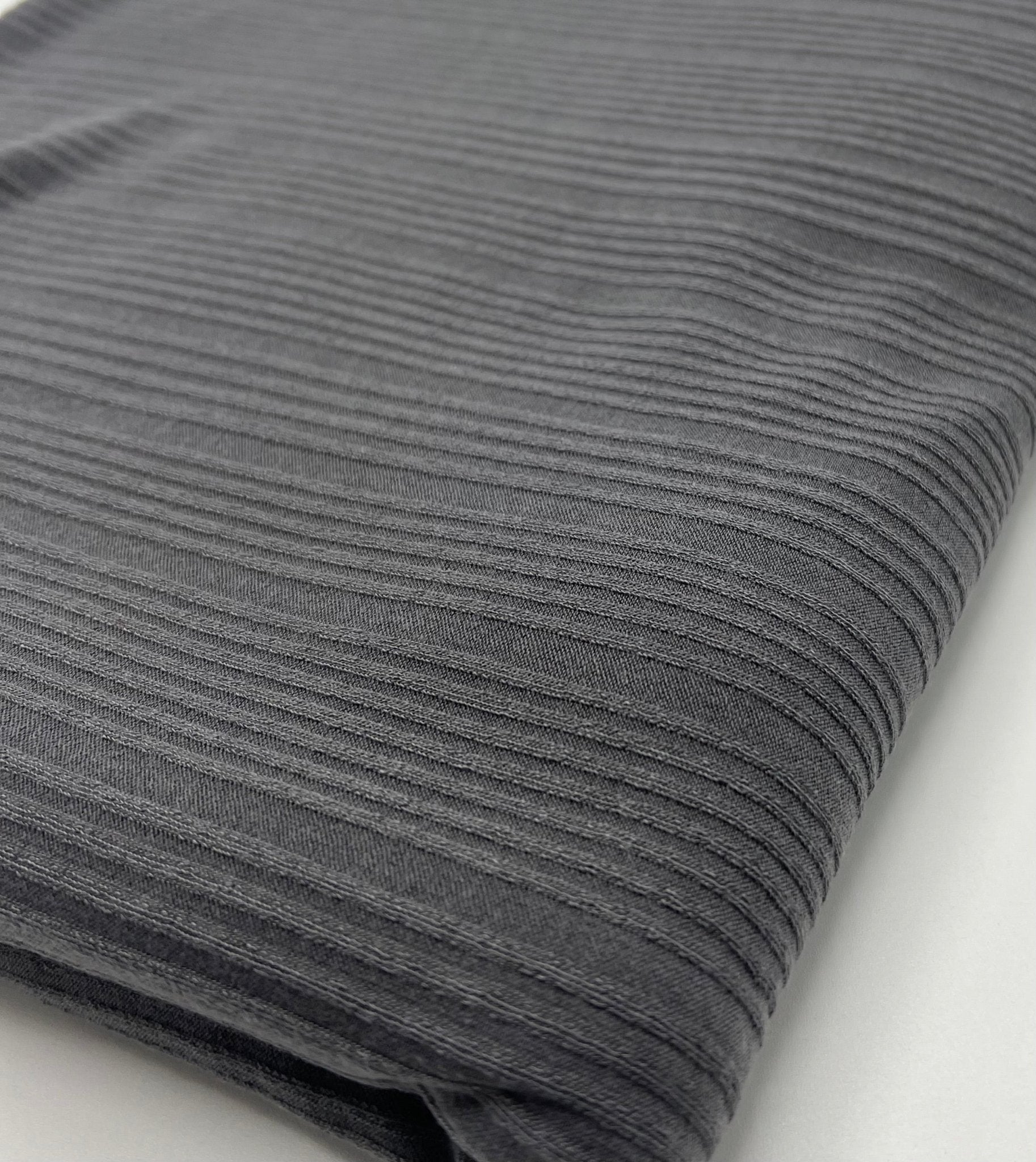 Charcoal Grey Stripe Rib Stretch Fabric - T9 Fabrics