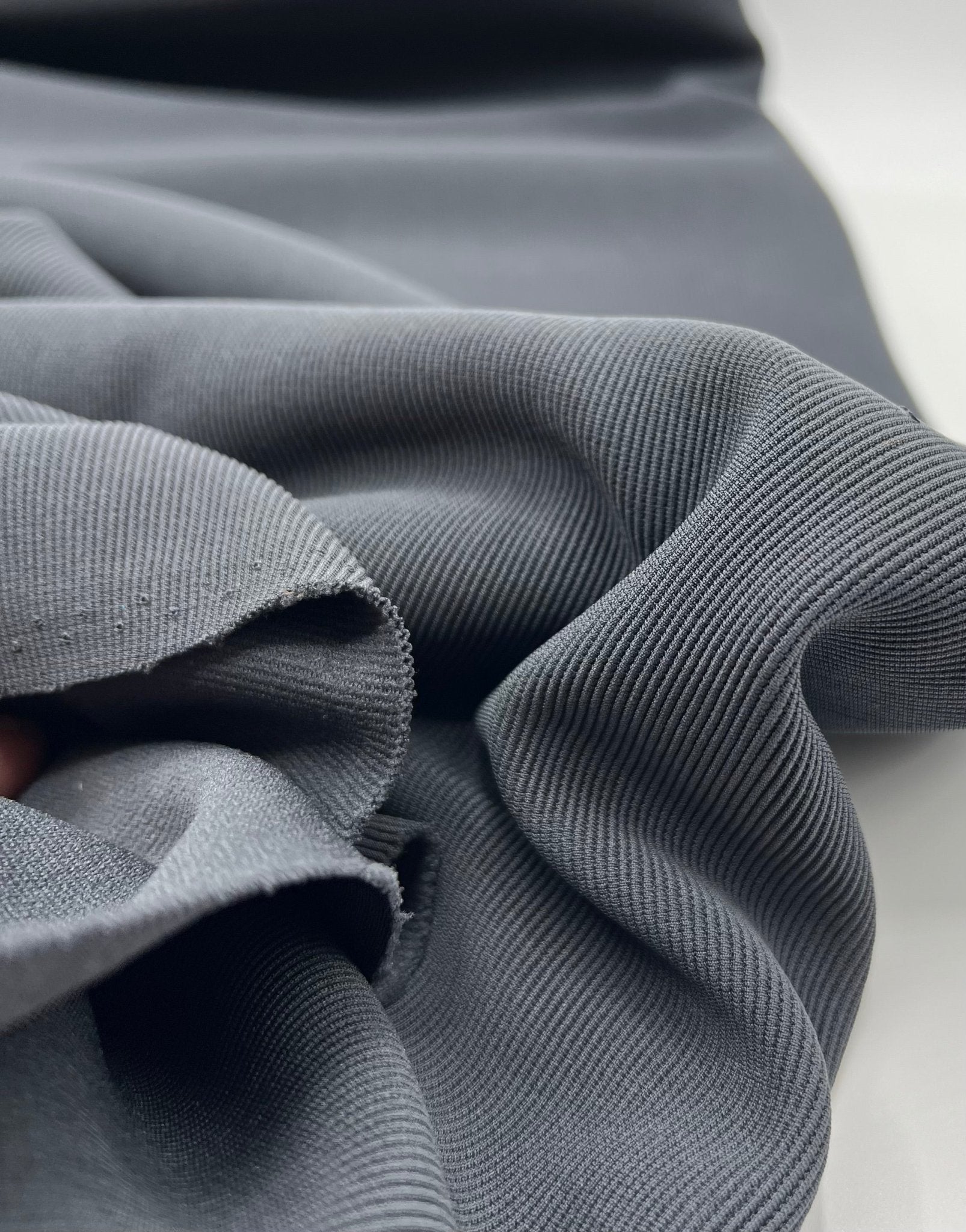 Charcoal Grey Thick Fine Rib Stretch Fabric - T9 Fabrics