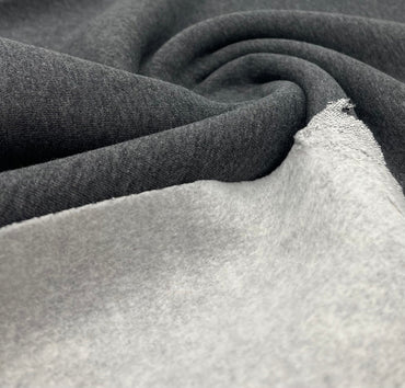 Charcoal Sweatshirting Fleece 260GSM Cotton Lycra 2 Way Stretch - T9 Fabrics