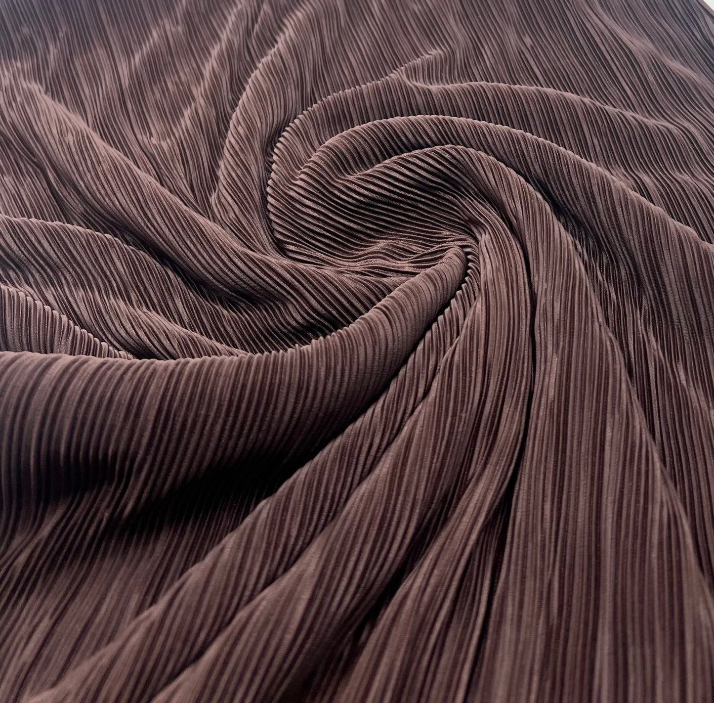 Chocolate Brown Plisse Pleated 2 Way Stretch Fabric - T9 Fabrics