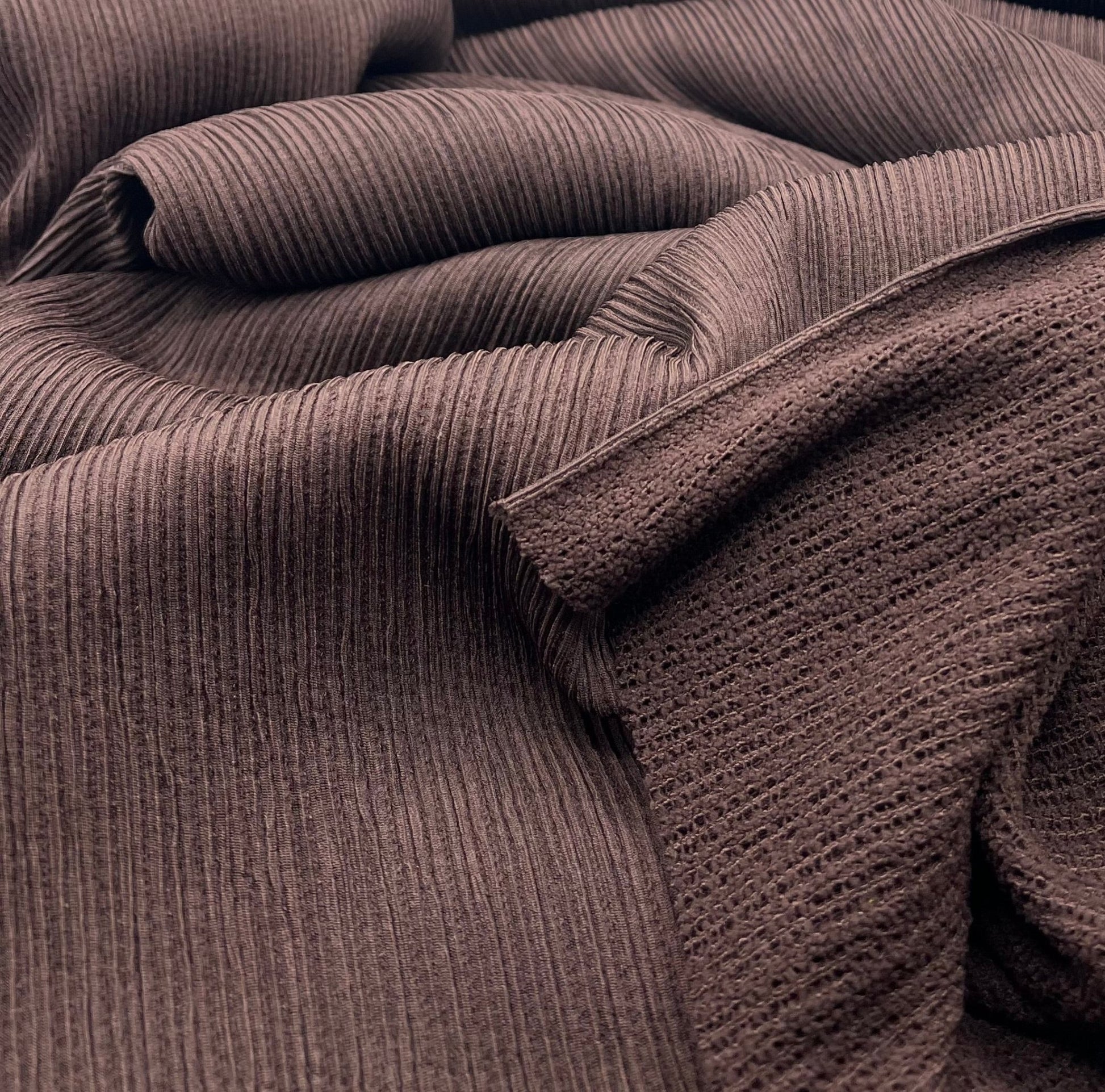 Chocolate Brown Stripe Ripple Textured 4 Way Stretch Fabric - T9 Fabrics