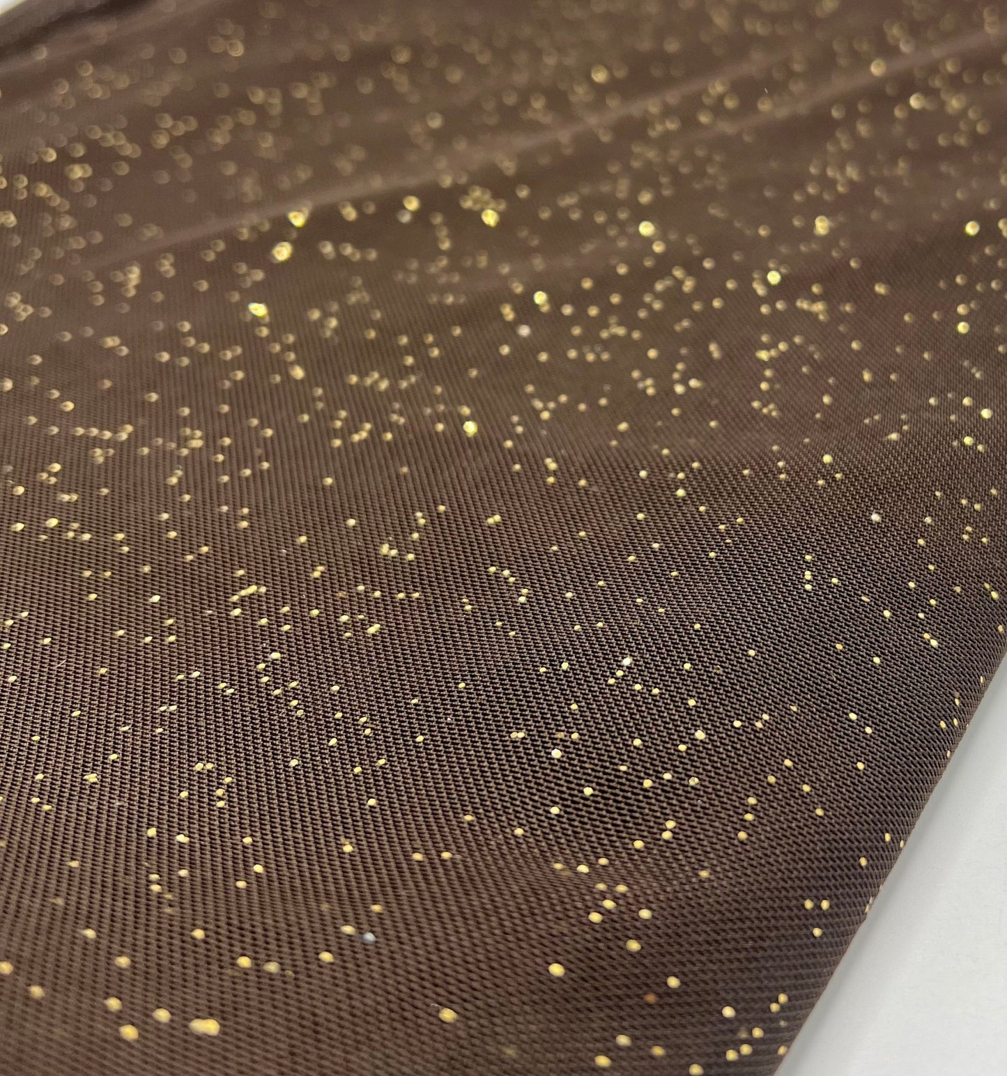 Chocolate Gold Glitter Sparkle Mesh Fabric Stretch - T9 Fabrics