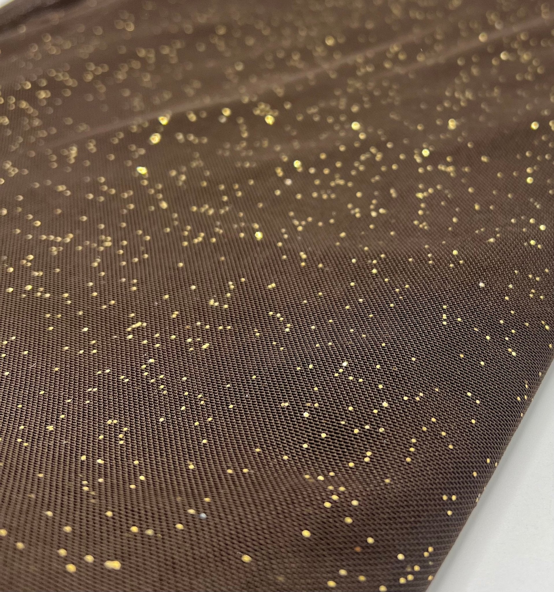 Chocolate Gold Glitter Sparkle Mesh Fabric Stretch - T9 Fabrics