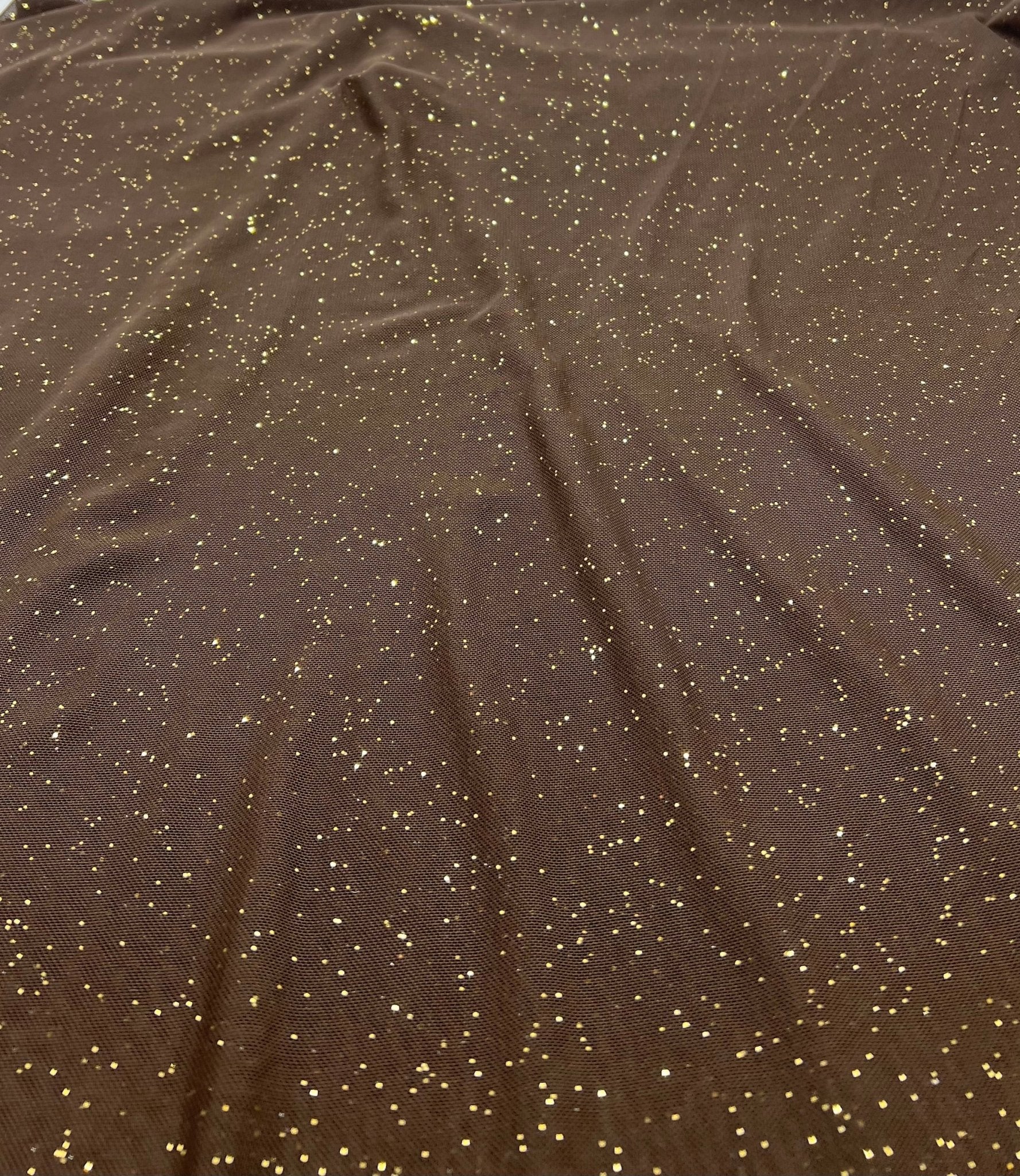 Chocolate Gold Glitter Sparkle Mesh Fabric Stretch - T9 Fabrics