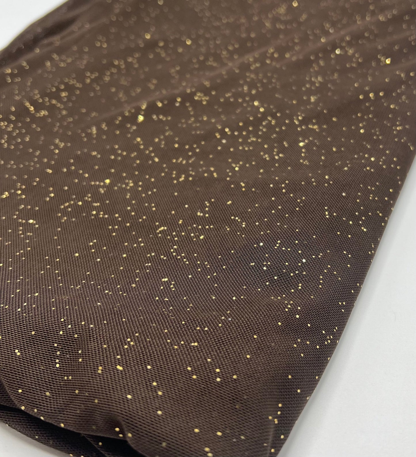 Chocolate Gold Glitter Sparkle Mesh Fabric Stretch - T9 Fabrics