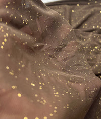 Chocolate Gold Glitter Sparkle Mesh Fabric Stretch - T9 Fabrics