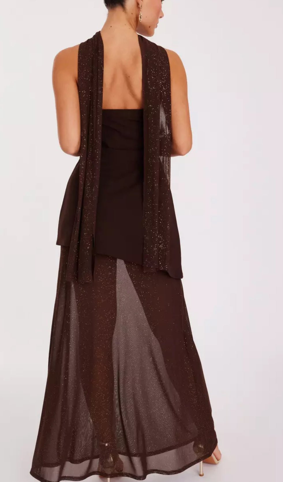 Chocolate Gold Glitter Sparkle Mesh Fabric Stretch - T9 Fabrics