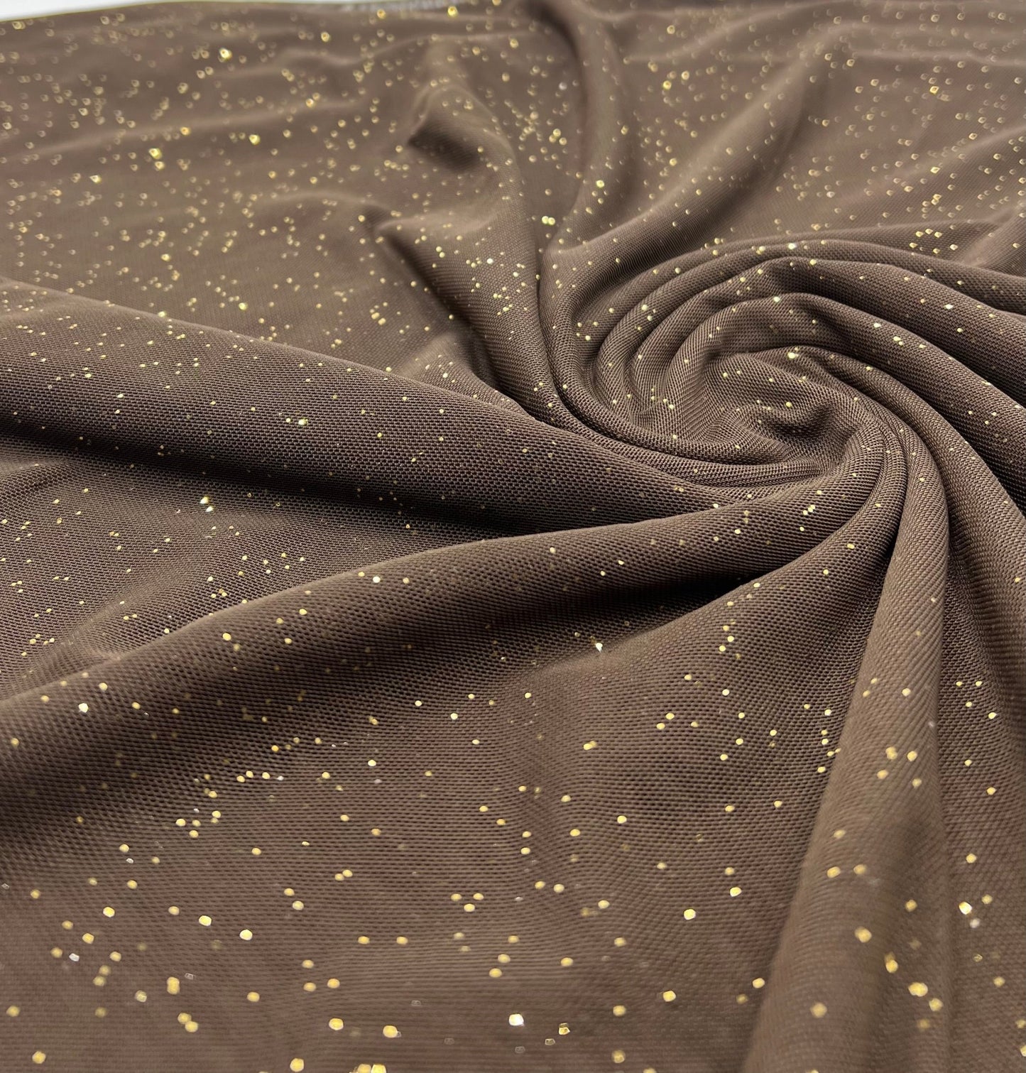 Chocolate Gold Glitter Sparkle Mesh Fabric Stretch - T9 Fabrics