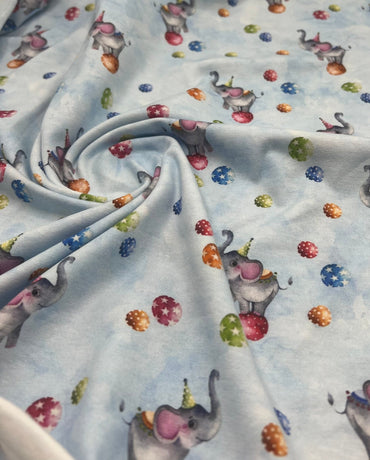 Circus Elephants Cotton Stretch Jersey 200 GSM 95/5 Lycra 4 Way Stretch - T9 Fabrics
