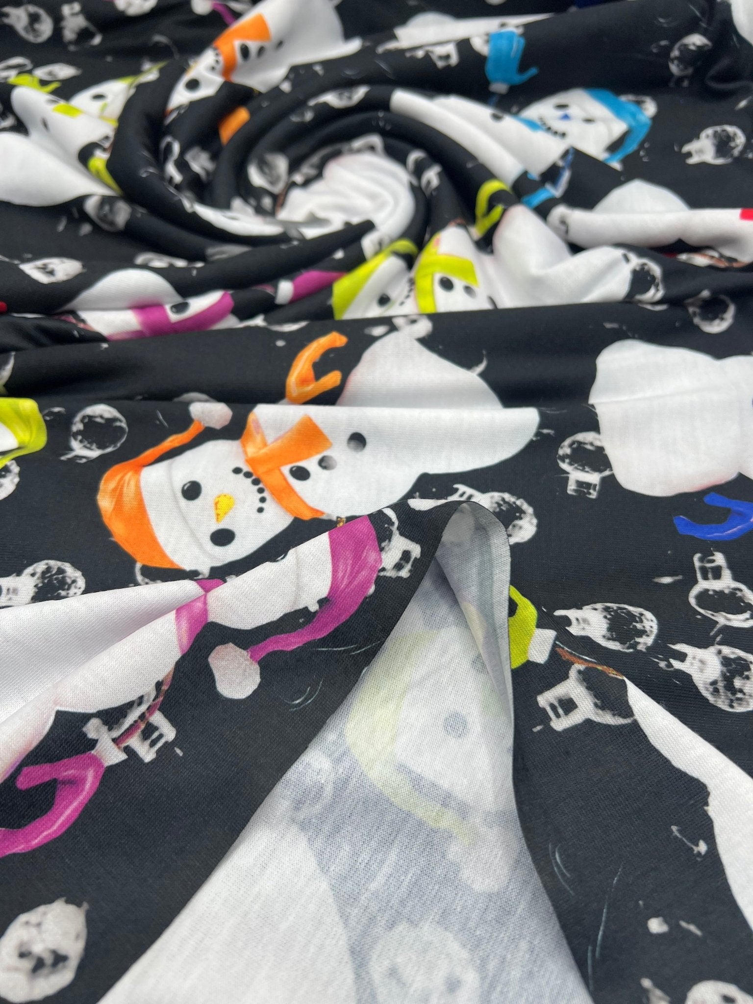 Colorful Scarves Snowman Print Soft Spun Poly Stretch Fabric - T9 Fabrics