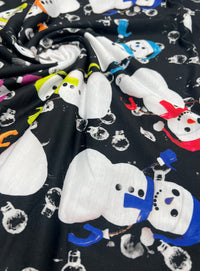 Colorful Scarves Snowman Print Soft Spun Poly Stretch Fabric - T9 Fabrics