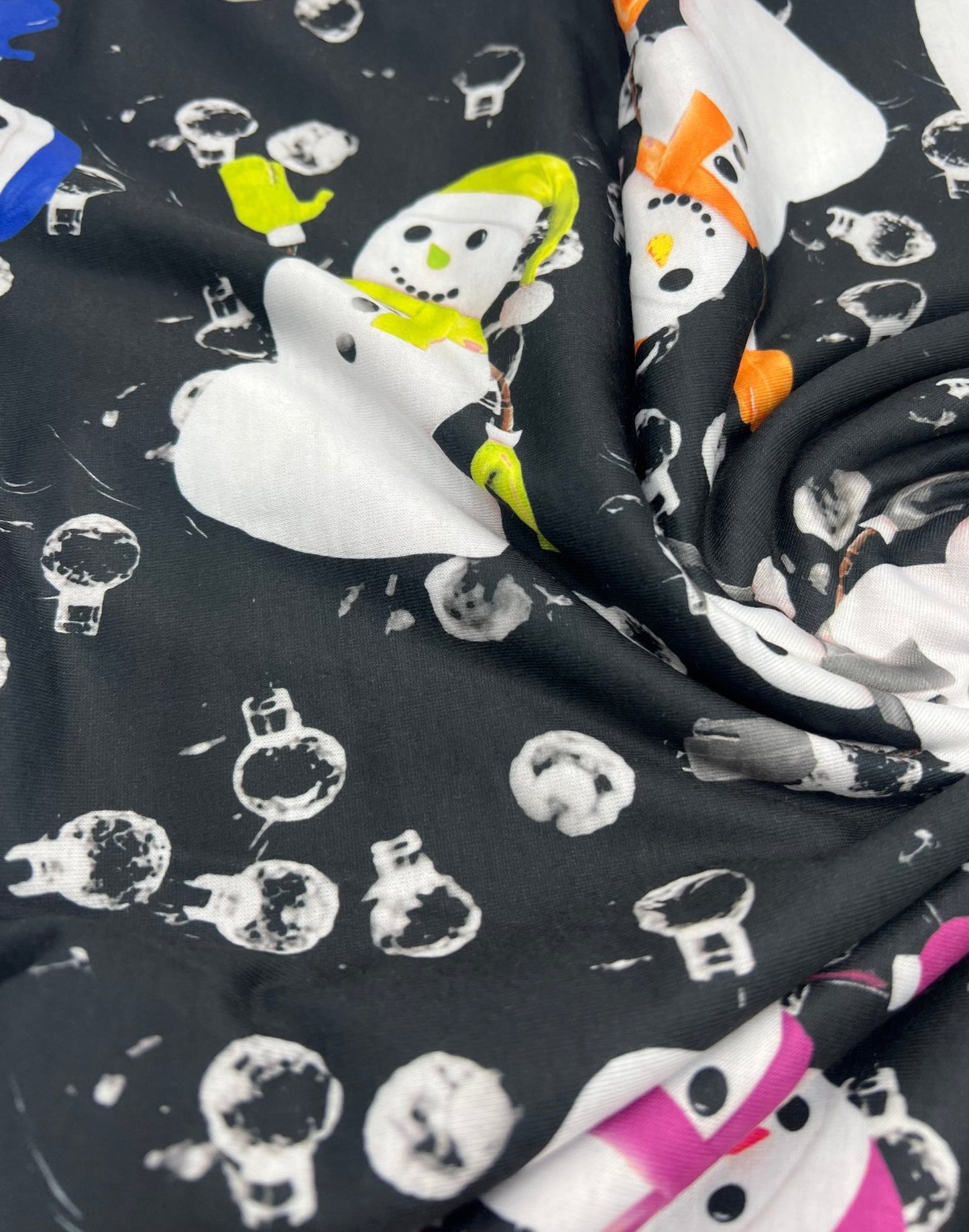 Colorful Scarves Snowman Print Soft Spun Poly Stretch Fabric - T9 Fabrics