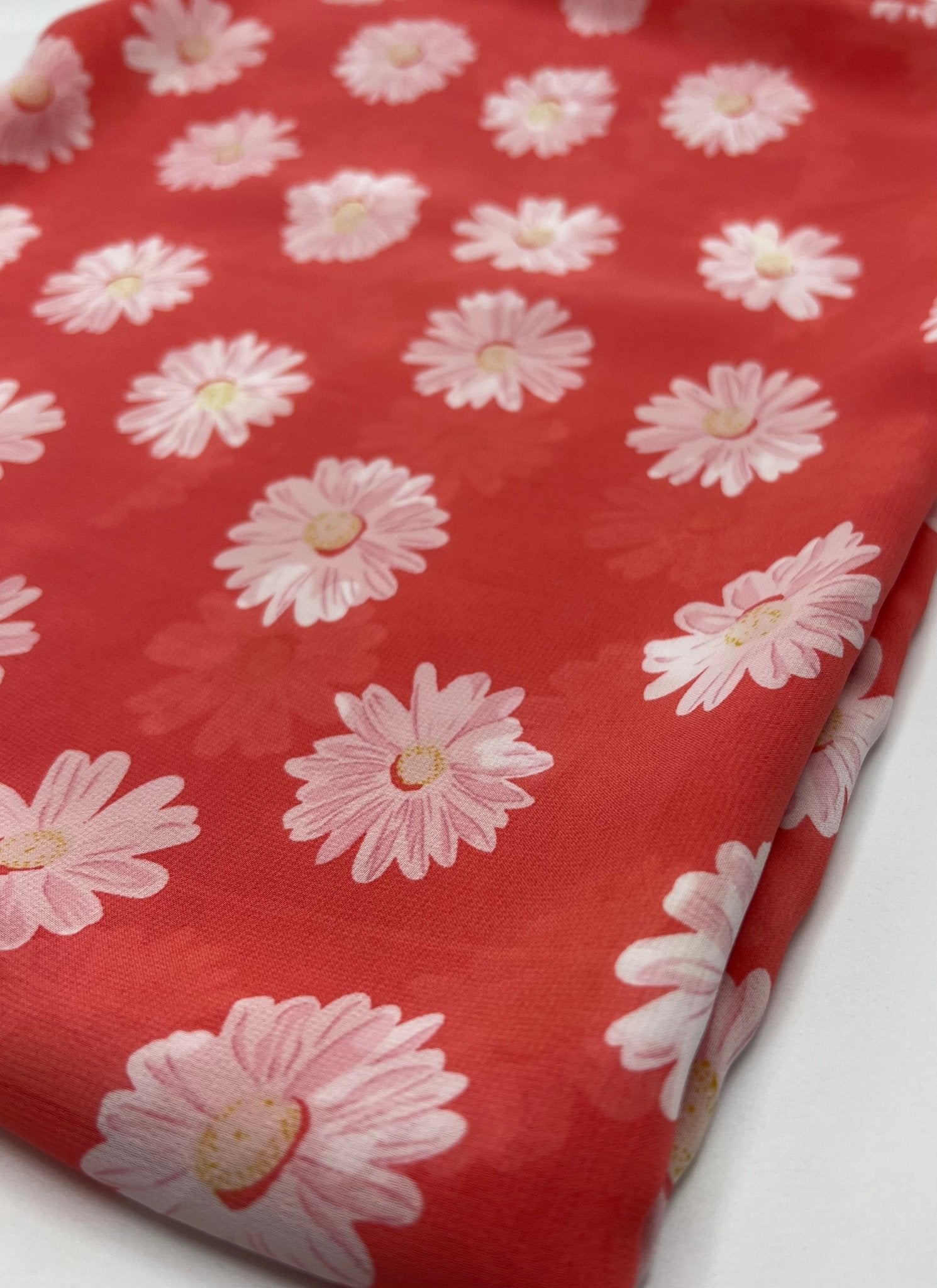 Coral Daisy Floral Printed Chiffon Dress Fabric - T9 Fabrics