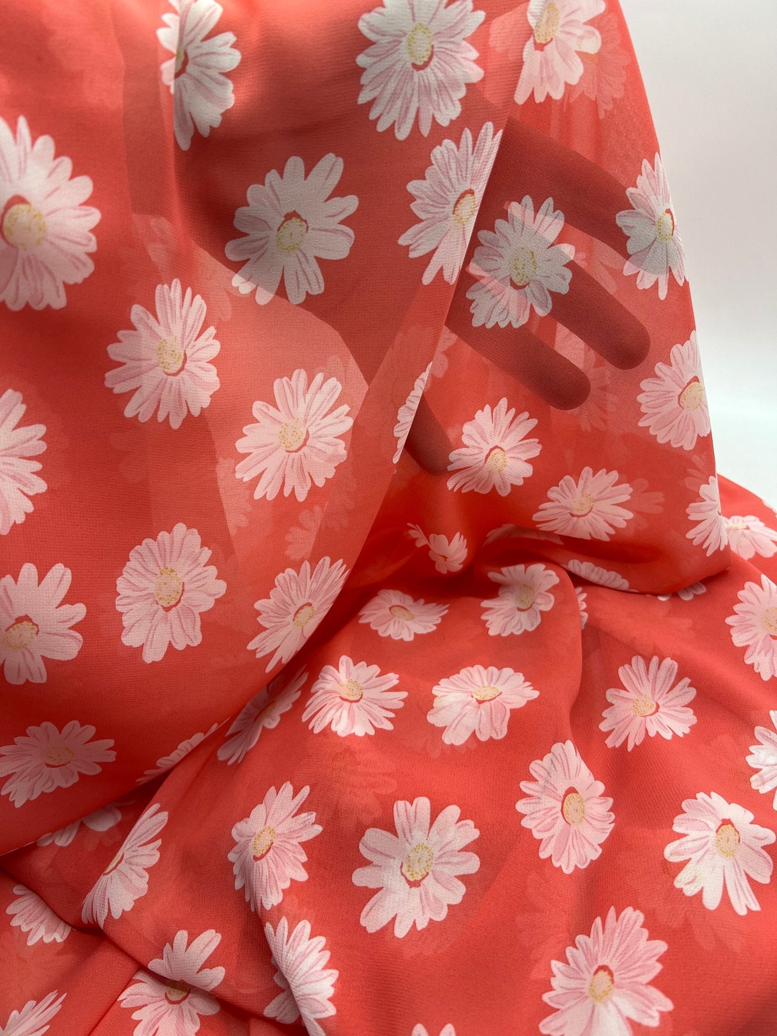Coral Daisy Floral Printed Chiffon Dress Fabric - T9 Fabrics