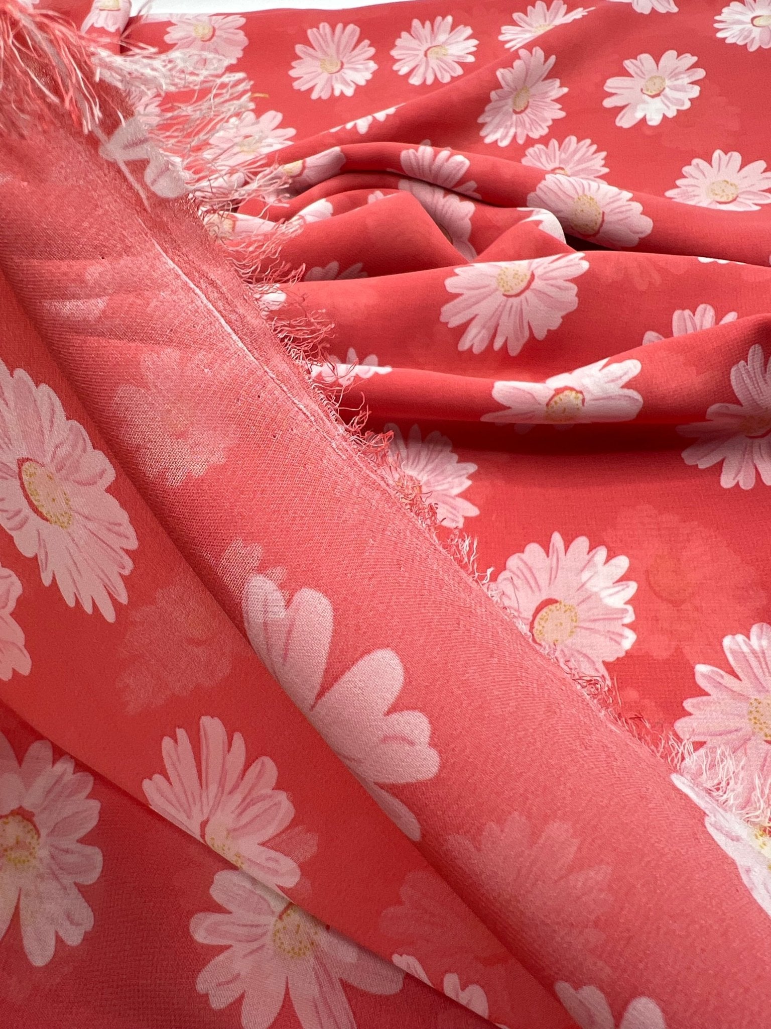 Coral Daisy Floral Printed Chiffon Dress Fabric - T9 Fabrics
