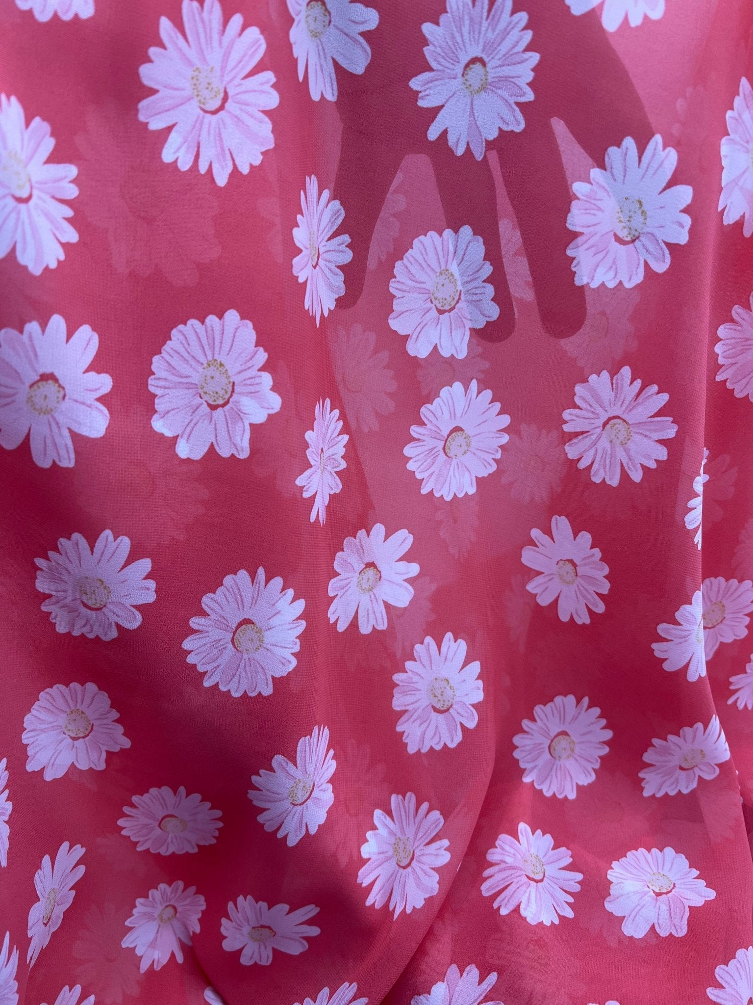 Coral Daisy Floral Printed Chiffon Dress Fabric - T9 Fabrics