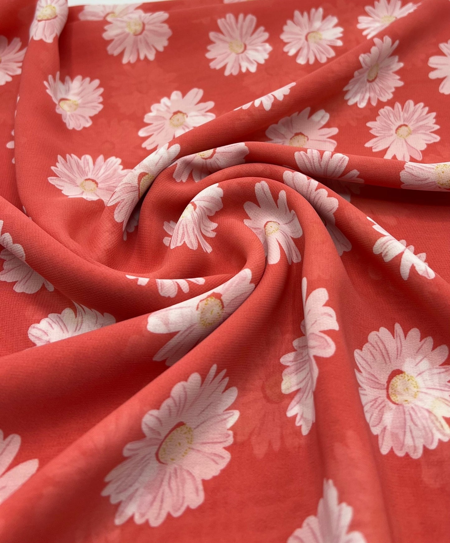 Coral Daisy Floral Printed Chiffon Dress Fabric - T9 Fabrics