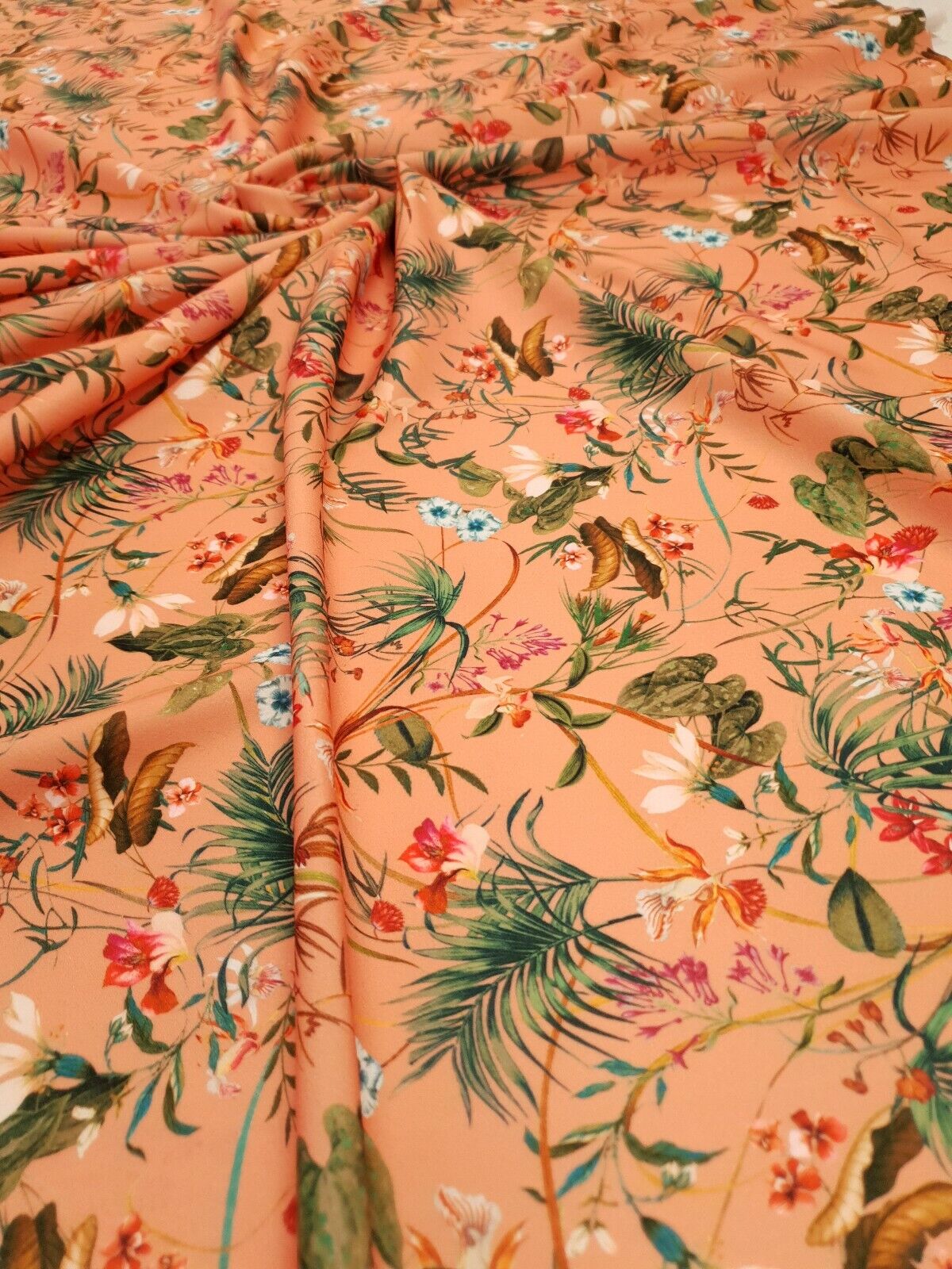 Coral Floral Printed Scuba Crepe Jersey Fabric 4 Way Stretch - T9 Fabrics