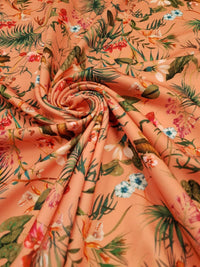 Coral Floral Printed Scuba Crepe Jersey Fabric 4 Way Stretch - T9 Fabrics