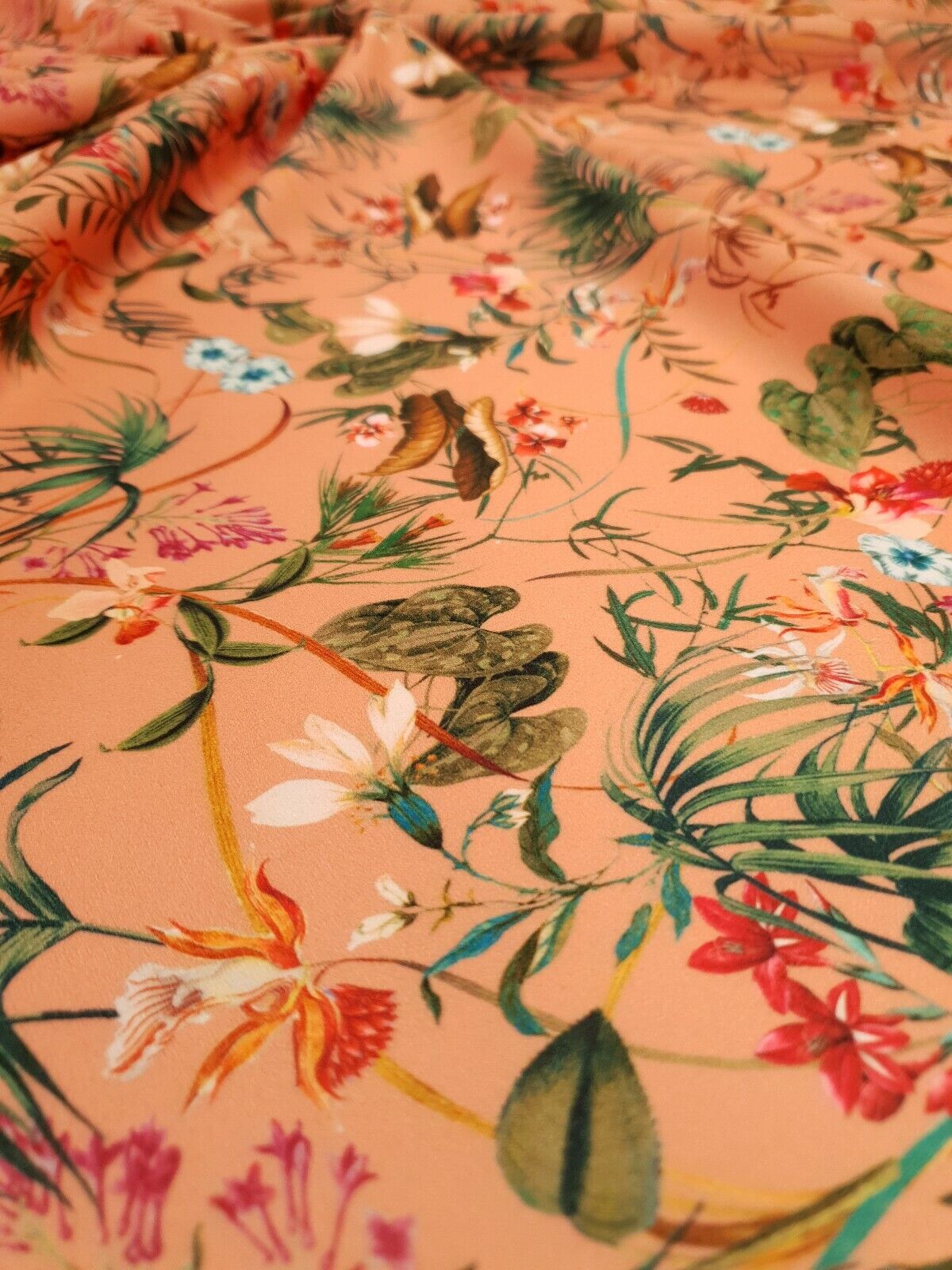 Coral Floral Printed Scuba Crepe Jersey Fabric 4 Way Stretch - T9 Fabrics