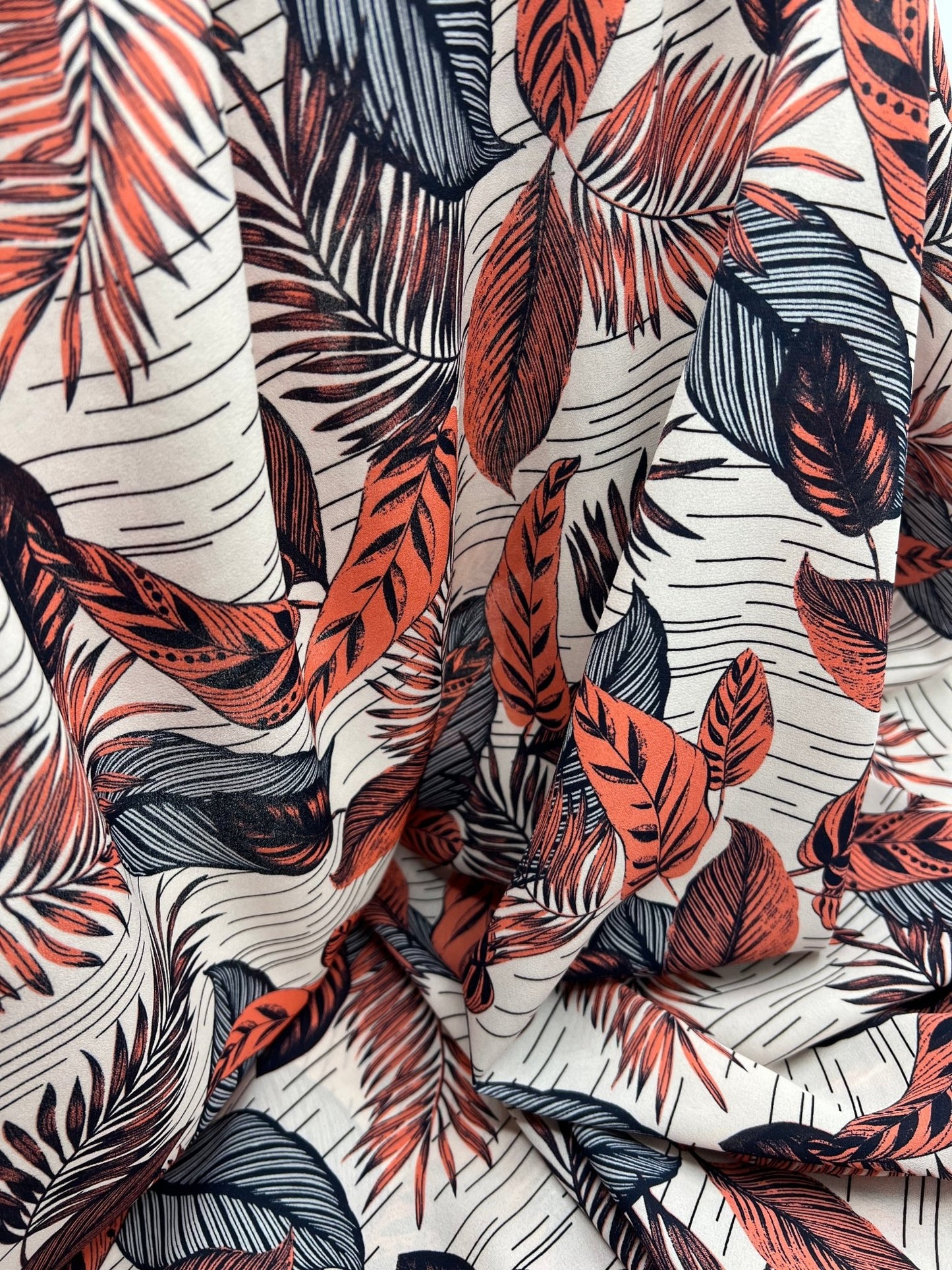 Coral Leaf Printed Chiffon Dress Fabric - T9 Fabrics