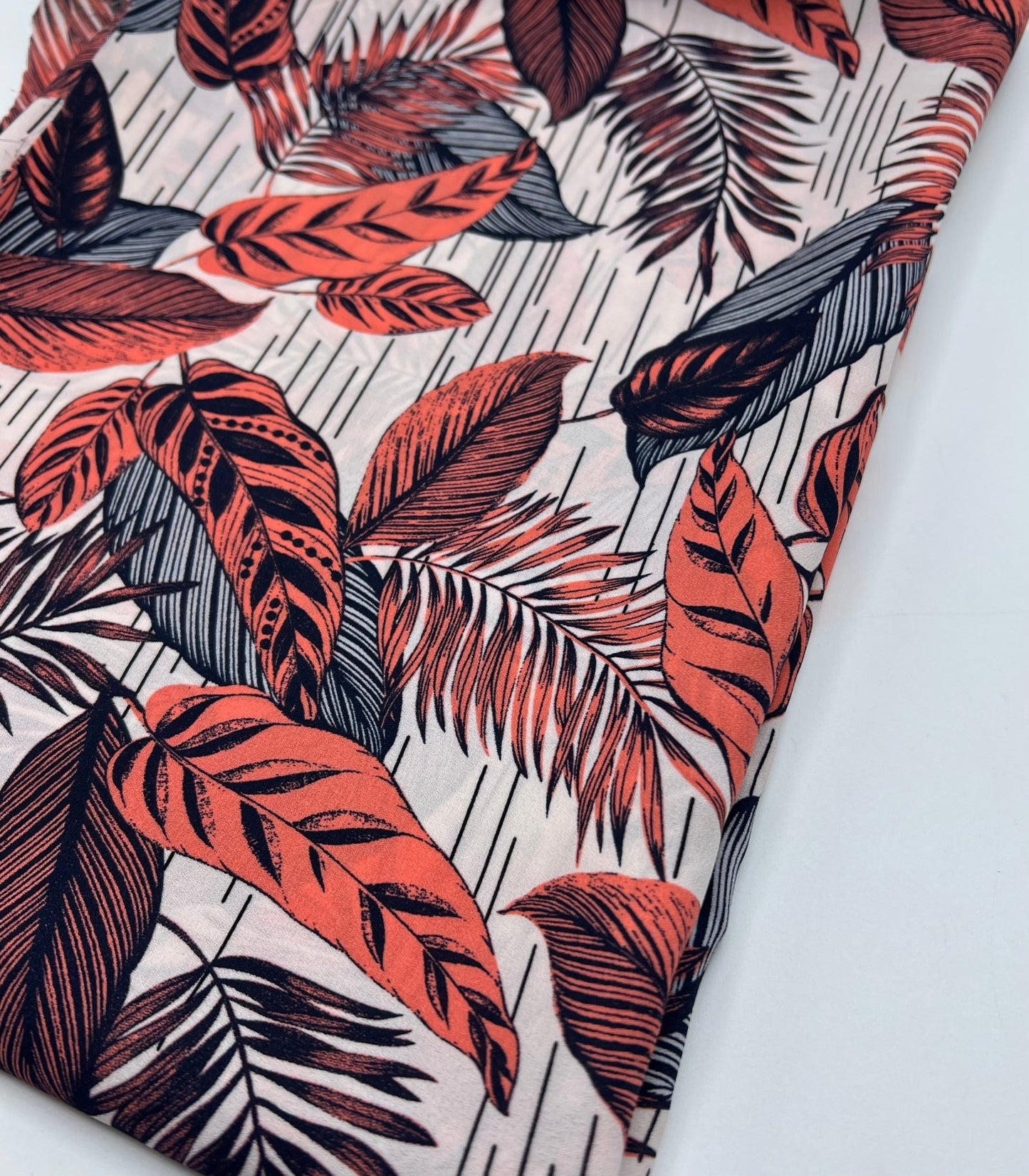 Coral Leaf Printed Chiffon Dress Fabric - T9 Fabrics