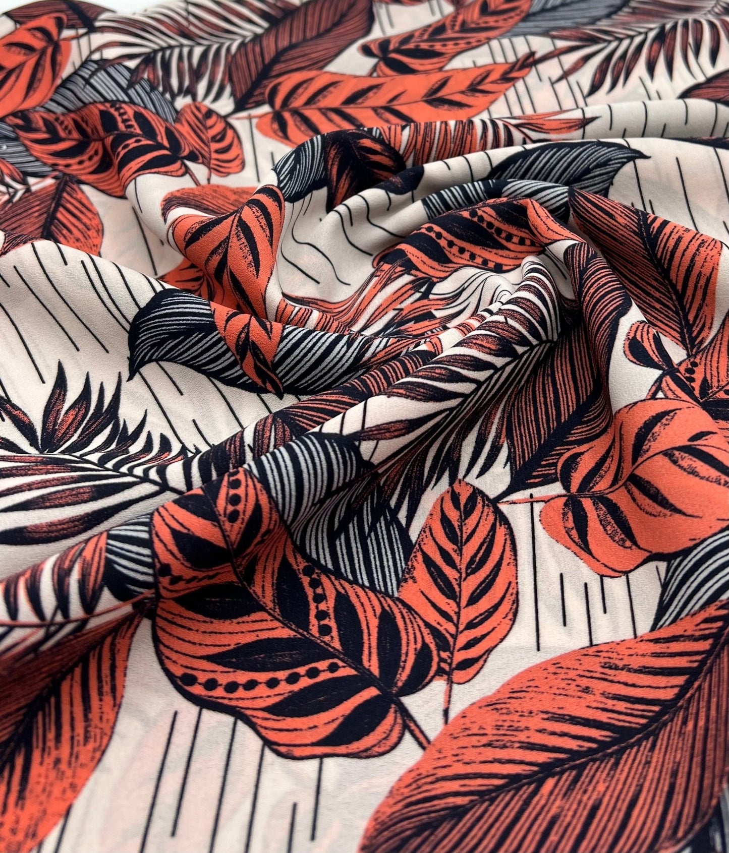 Coral Leaf Printed Chiffon Dress Fabric - T9 Fabrics
