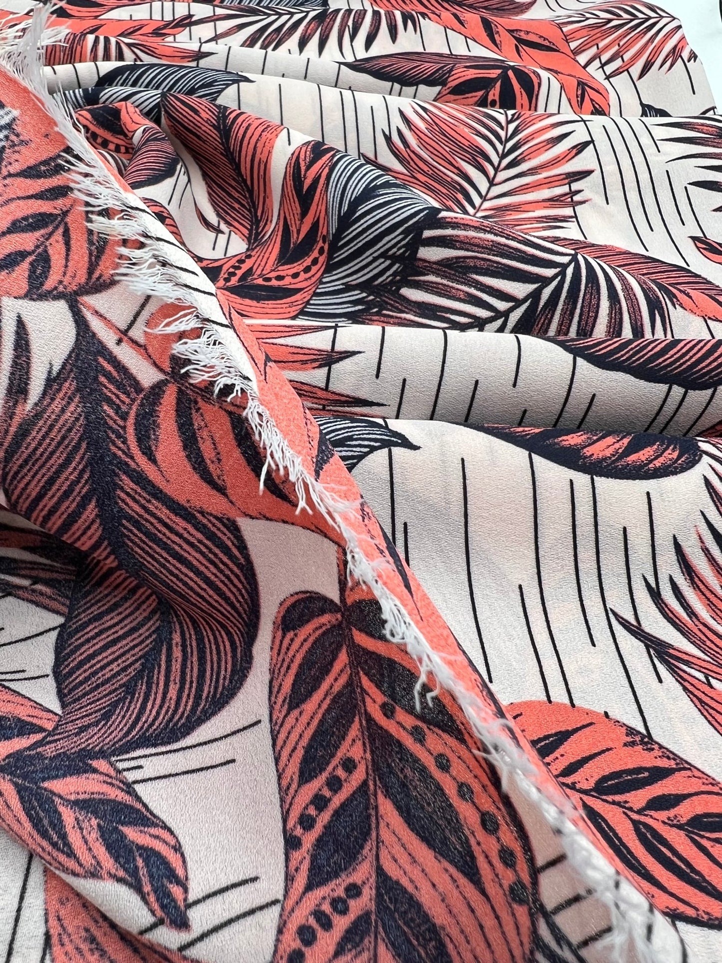 Coral Leaf Printed Chiffon Dress Fabric - T9 Fabrics