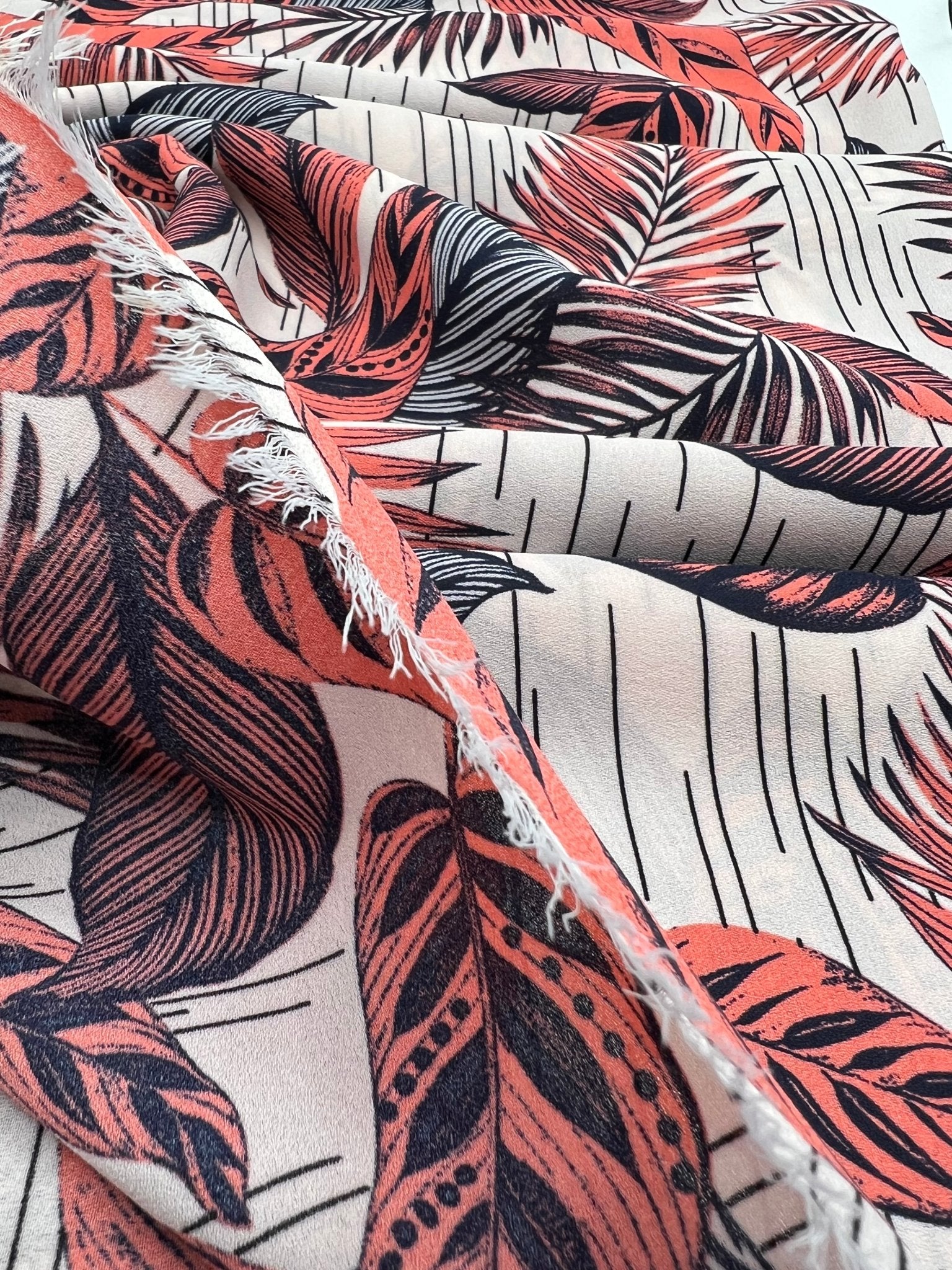 Coral Leaf Printed Chiffon Dress Fabric - T9 Fabrics
