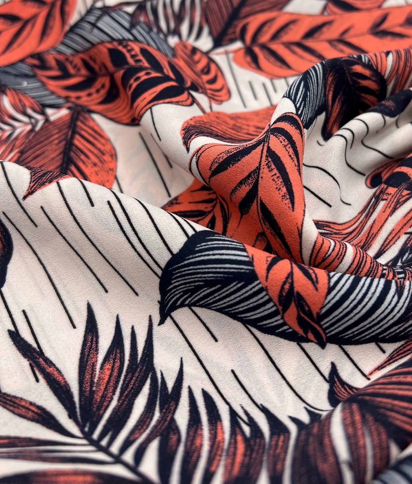 Coral Leaf Printed Chiffon Dress Fabric - T9 Fabrics