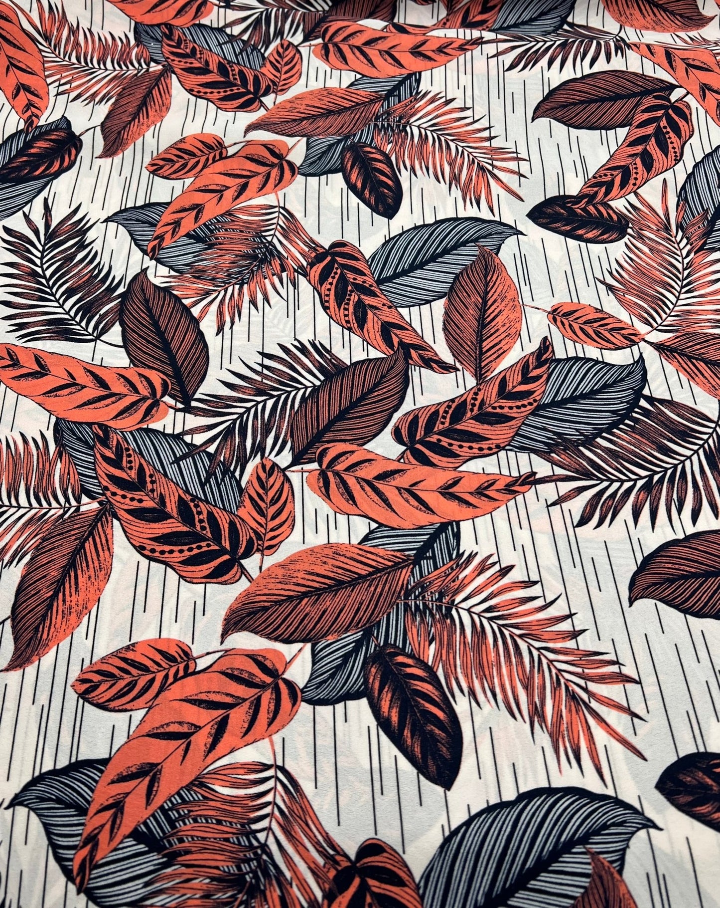 Coral Leaf Printed Chiffon Dress Fabric - T9 Fabrics