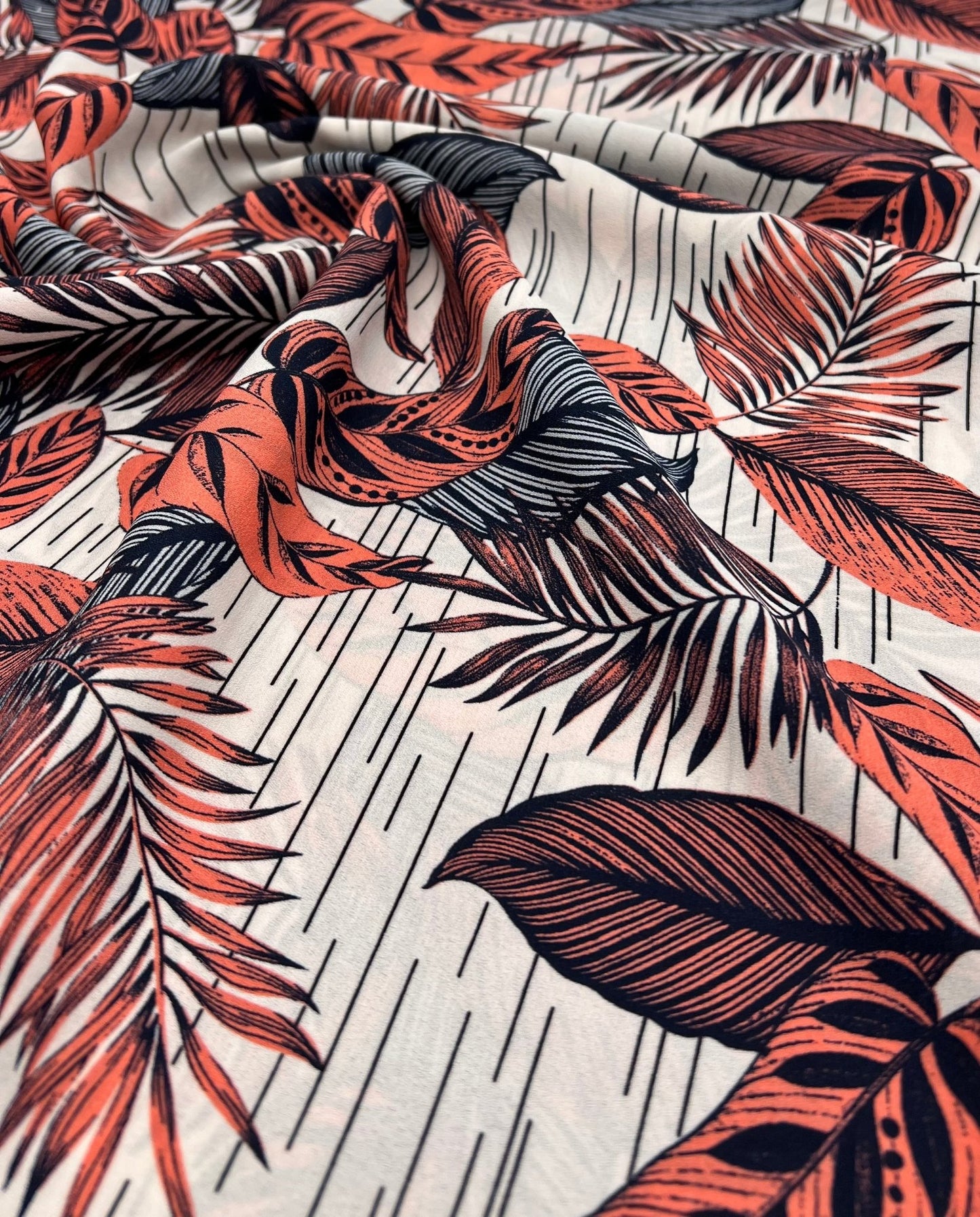 Coral Leaf Printed Chiffon Dress Fabric - T9 Fabrics