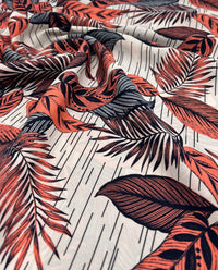 Coral Leaf Printed Chiffon Dress Fabric - T9 Fabrics