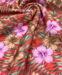 Coral Pink Floral Printed Scuba Crepe Jersey Fabric 4 Way Stretch - T9 Fabrics