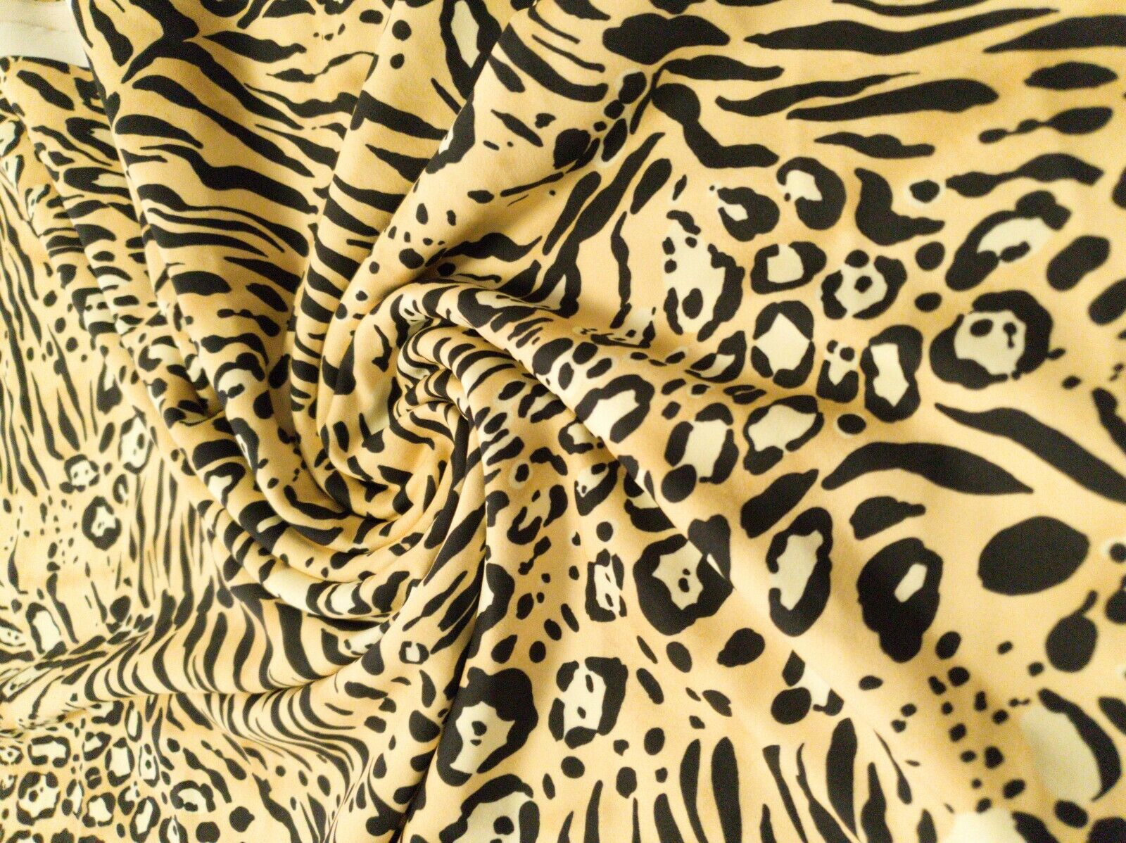 Cream Beige Animal Printed Scuba Crepe Jersey Fabric 4 Way Stretch - T9 Fabrics