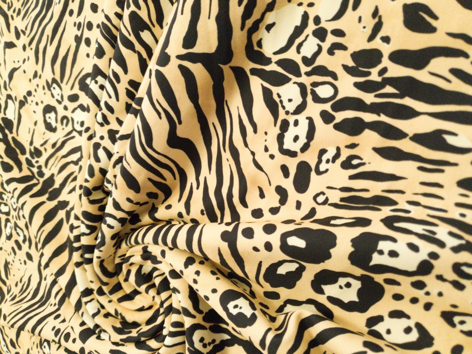 Cream Beige Animal Printed Scuba Crepe Jersey Fabric 4 Way Stretch - T9 Fabrics